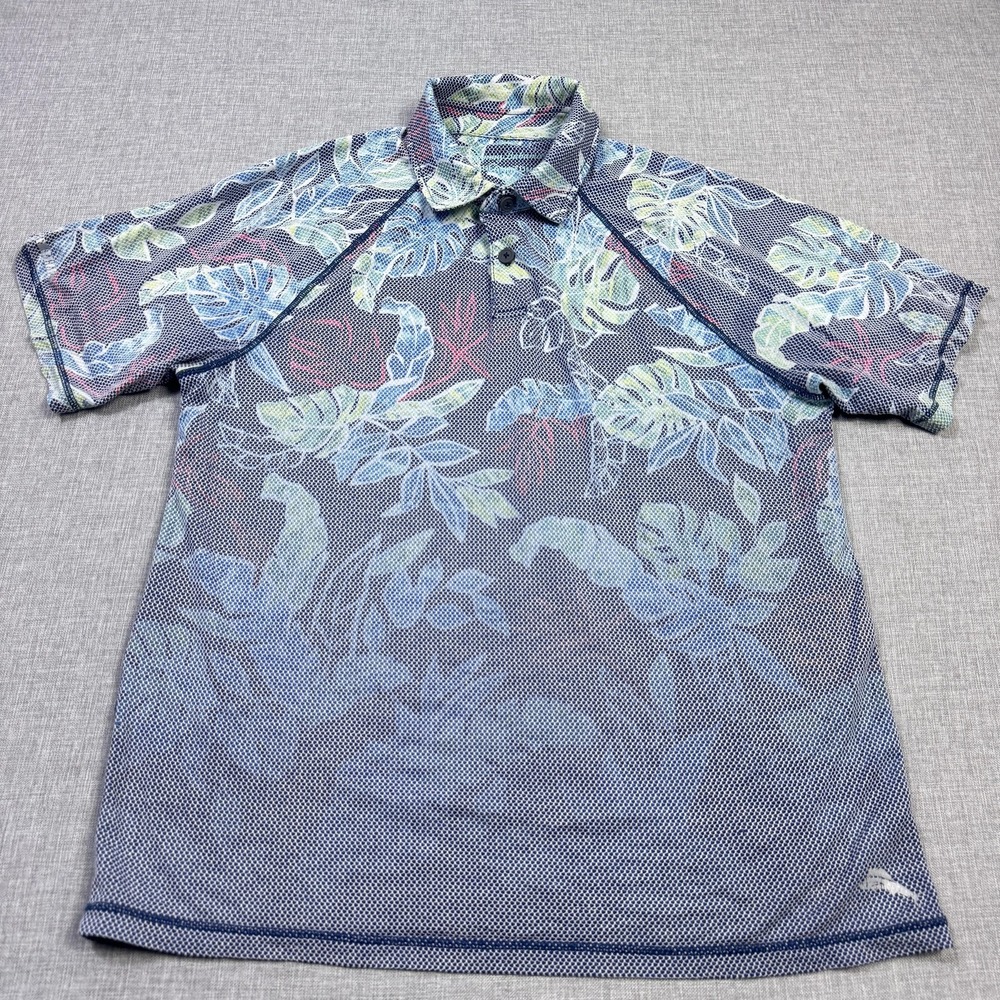 Tommy Bahama Island Zone Polo Shirt Men Small Blue Floral Short Sleeve Polyester